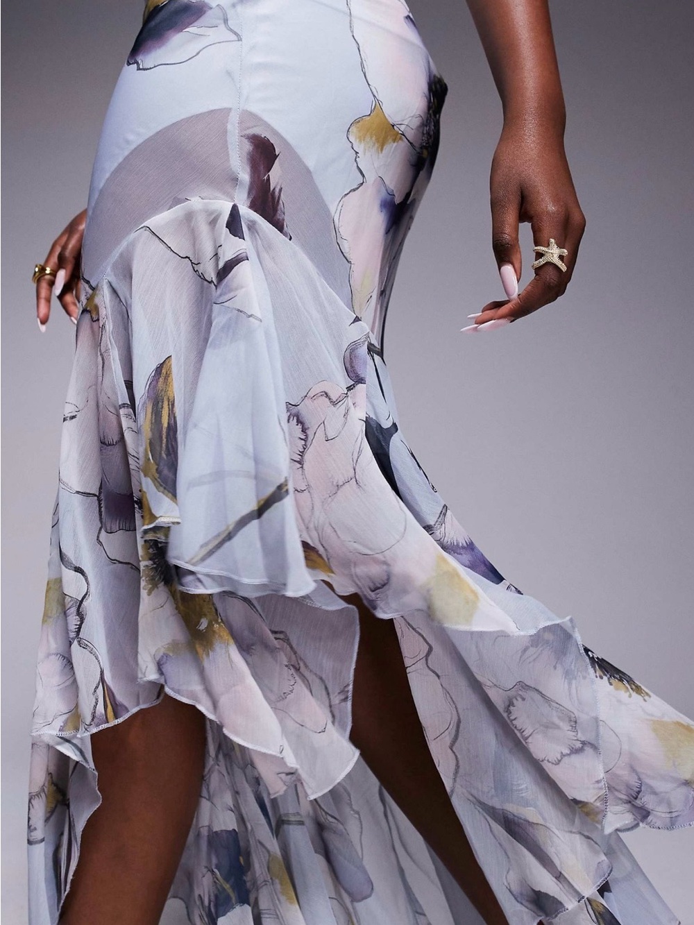 ASOS DESIGN Bandeau Maxi Dress Asymmetric Ruffle Hem Floral Print UK 8 US 4 - Picture 3 of 7